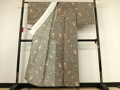 平和屋着物▽上質な小紋　単衣　吉祥花文　正絹　逸品　AABE1180jh