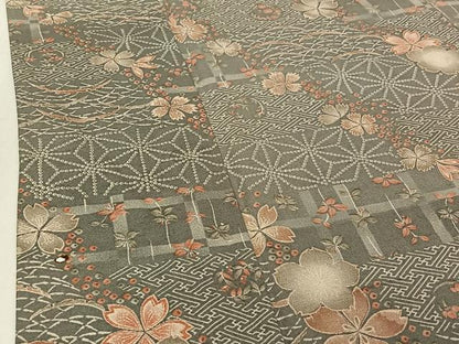 平和屋着物▽上質な小紋　単衣　吉祥花文　正絹　逸品　AABE1180jh