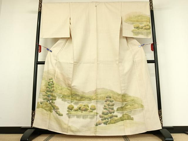 平和屋着物▽訪問着　単衣　手描き　風景文　正絹　逸品　AABE1181jh 平和屋着物▽訪問着 単衣 手描き 風景文 正絹 逸品 AABE1181jh