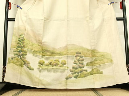 平和屋着物▽訪問着　単衣　手描き　風景文　正絹　逸品　AABE1181jh