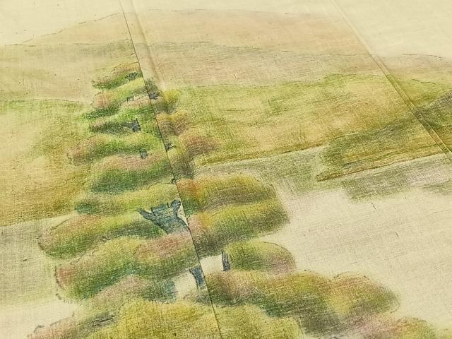 平和屋着物▽訪問着　単衣　手描き　風景文　正絹　逸品　AABE1181jh