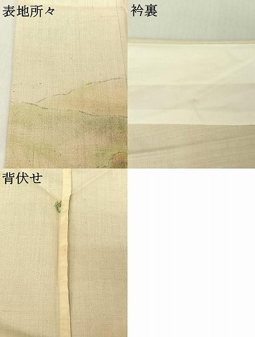 平和屋着物▽訪問着　単衣　手描き　風景文　正絹　逸品　AABE1181jh