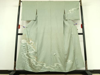 平和屋着物▽訪問着　単衣　絞り　刺繍　流水花鼓文　金彩　正絹　逸品　AABE1182jh