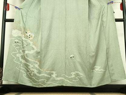 平和屋着物▽訪問着　単衣　絞り　刺繍　流水花鼓文　金彩　正絹　逸品　AABE1182jh