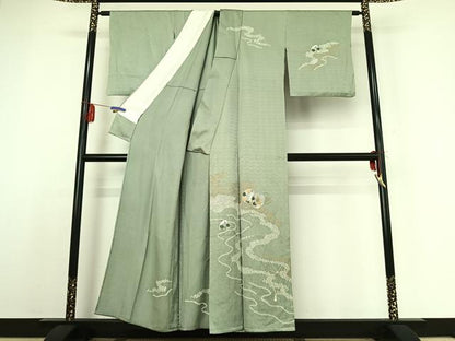 平和屋着物▽訪問着　単衣　絞り　刺繍　流水花鼓文　金彩　正絹　逸品　AABE1182jh