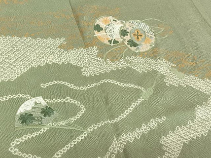 平和屋着物▽訪問着　単衣　絞り　刺繍　流水花鼓文　金彩　正絹　逸品　AABE1182jh