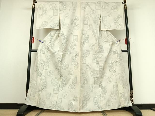 平和屋着物▽本場大島紬 白大島 単衣 草花文 正絹 逸品 AABE1183jh