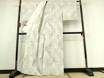 平和屋着物▽本場大島紬 白大島 単衣 草花文 正絹 逸品 AABE1183jh