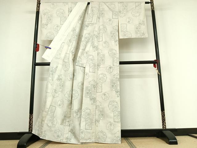 平和屋着物▽本場大島紬 白大島 単衣 草花文 正絹 逸品 AABE1183jh