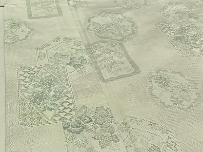 平和屋着物▽本場大島紬 白大島 単衣 草花文 正絹 逸品 AABE1183jh