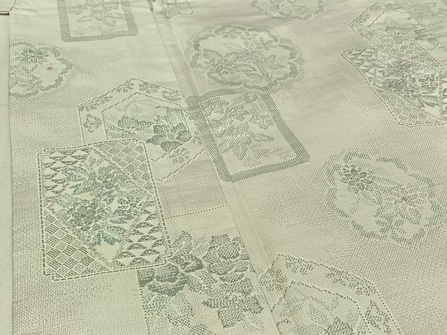 平和屋着物▽本場大島紬 白大島 単衣 草花文 正絹 逸品 AABE1183jh