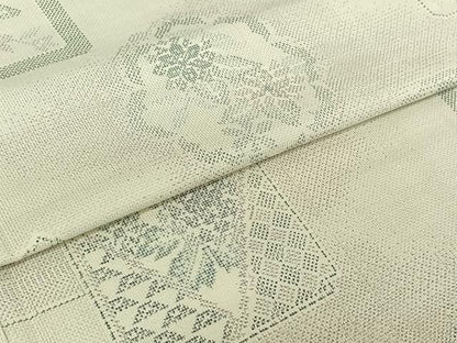 平和屋着物▽本場大島紬 白大島 単衣 草花文 正絹 逸品 AABE1183jh