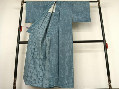 平和屋着物▽上質な小紋　単衣　変わり縞　正絹　逸品　AABE1184jh