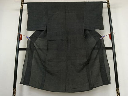 平和屋着物▽男性 紬 単衣 80亀甲 総詰め 黒地 正絹 逸品 AABE1185jh