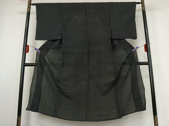 平和屋着物▽男性 紬 単衣 80亀甲 総詰め 黒地 正絹 逸品 AABE1185jh