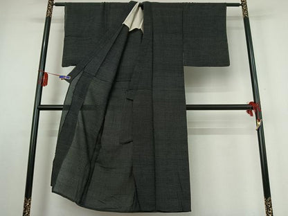 平和屋着物▽男性 紬 単衣 80亀甲 総詰め 黒地 正絹 逸品 AABE1185jh