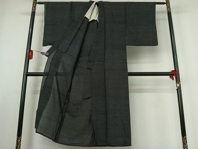 平和屋着物▽男性 紬 単衣 80亀甲 総詰め 黒地 正絹 逸品 AABE1185jh