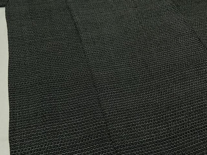 平和屋着物▽男性 紬 単衣 80亀甲 総詰め 黒地 正絹 逸品 AABE1185jh