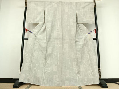 平和屋着物▽本塩沢 単衣 110亀甲 麻の葉文様 正絹 逸品 AABE1186jh