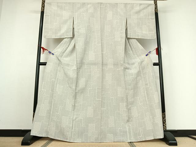 平和屋着物▽本塩沢 単衣 110亀甲 麻の葉文様 正絹 逸品 AABE1186jh