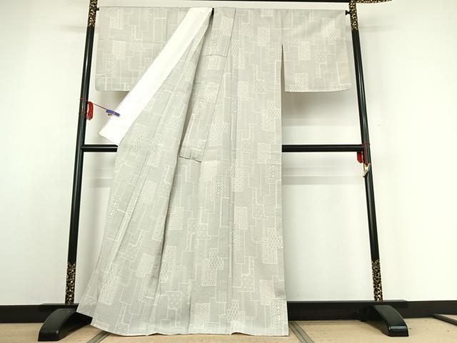 平和屋着物▽本塩沢 単衣 110亀甲 麻の葉文様 正絹 逸品 AABE1186jh