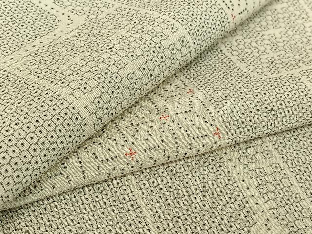 平和屋着物▽本塩沢 単衣 110亀甲 麻の葉文様 正絹 逸品 AABE1186jh