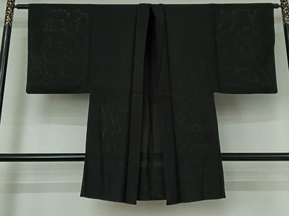 平和屋着物▽男性 羽織 スリーシーズン 春夏秋 塵除け 暗黒色 黒地 正絹 逸品 AABE1188jh