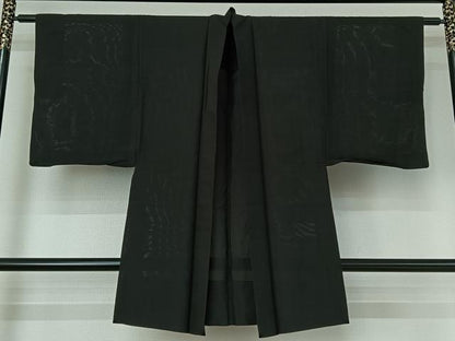 平和屋着物▽男性 羽織 スリーシーズン 春夏秋 塵除け 暗黒色 黒地 正絹 逸品 AABE1189jh