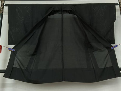 平和屋着物▽男性 羽織 スリーシーズン 春夏秋 塵除け 暗黒色 黒地 正絹 逸品 AABE1189jh