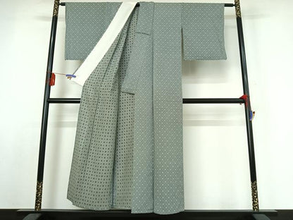平和屋着物▽上質な小紋 単衣 幾何学文様 正絹 逸品 AABE1191jh