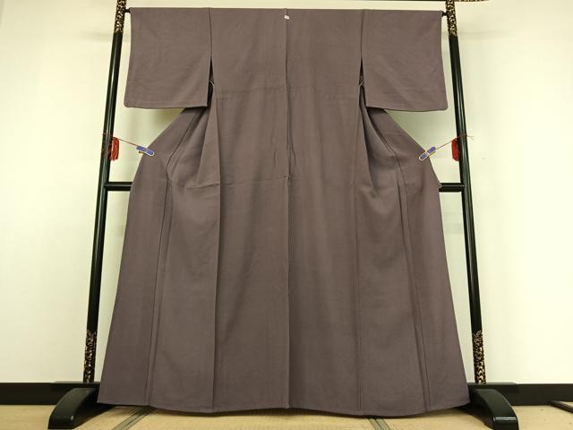 平和屋着物▽上質な色無地　単衣　葡萄鼠色　鬼しぼ縮緬　正絹　逸品　AABE1192jh 平和屋着物▽上質な色無地 単衣 葡萄鼠色 鬼しぼ縮緬