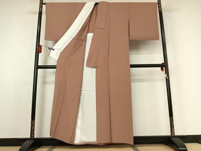 平和屋着物▽上質な色無地 単衣 赤白橡色 正絹 逸品