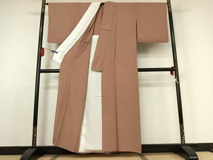 平和屋着物▽上質な色無地　単衣　赤白橡色　正絹　逸品　AABE1194jh
