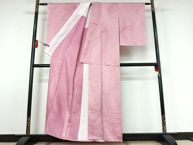 平和屋着物▽色無地　単衣　流水飛鶴文　撫子色　洗える着物　AABE1196jh 平和屋着物▽色無地 単衣 流水飛鶴文 撫子色 洗える着物