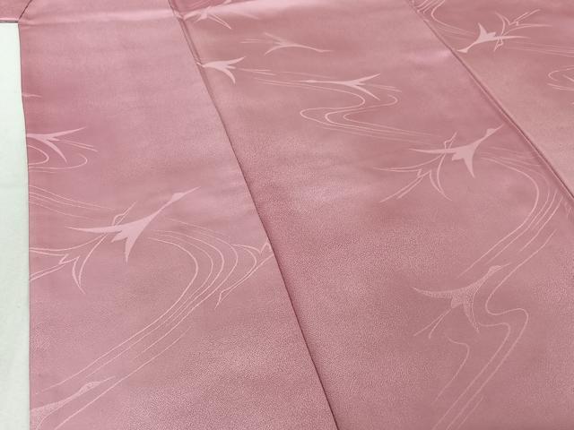 平和屋着物▽色無地 単衣 流水飛鶴文 撫子色 洗える着物