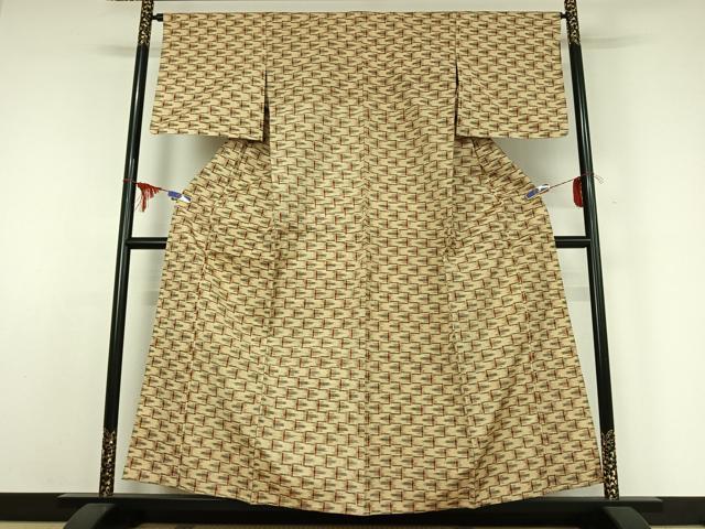 平和屋着物▽上質な紬 単衣 幾何学文様 正絹 逸品 AABE1197jh