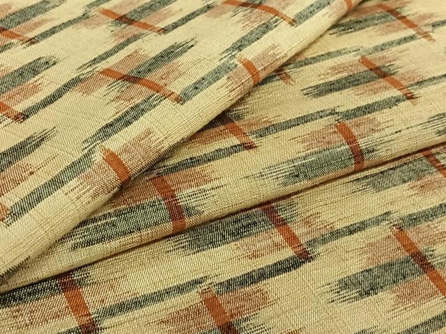平和屋着物▽上質な紬 単衣 幾何学文様 正絹 逸品 AABE1197jh