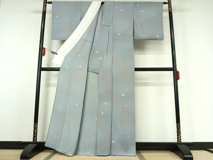 平和屋着物▽上質な小紋 単衣 霞文 暈し染め 鬼しぼ縮緬 正絹 逸品 AABE1198jh