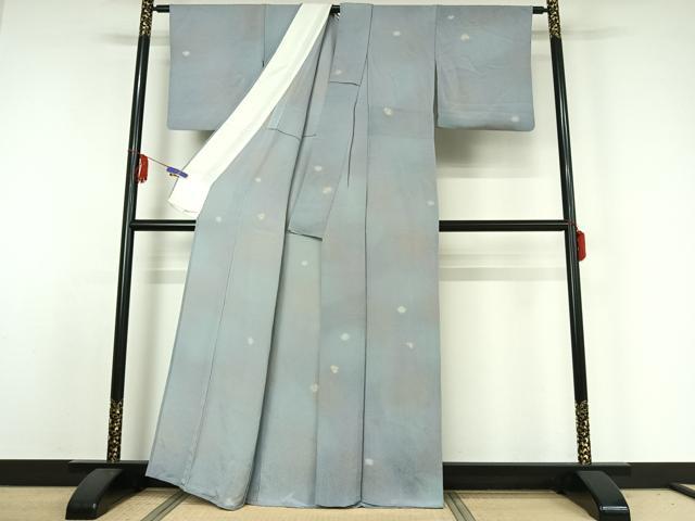 平和屋着物▽上質な小紋 単衣 霞文 暈し染め 鬼しぼ縮緬 正絹 逸品 AABE1198jh