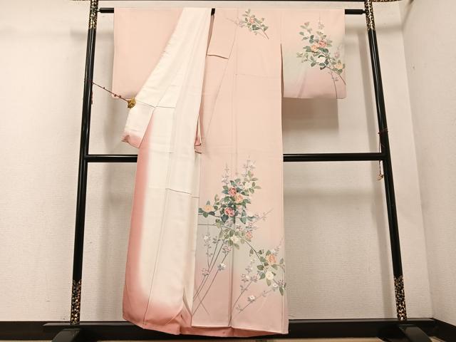 平和屋着物●十日町友禅作家 岡村蒼風 訪問着 枝花文 暈し染め 正絹 逸品 AABE1204ph