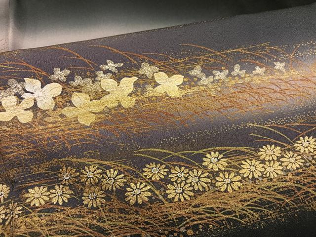 平和屋着物●訪問着 地紙花文 暈し染め 黒地 金彩 正絹 逸品 AABE1206ph