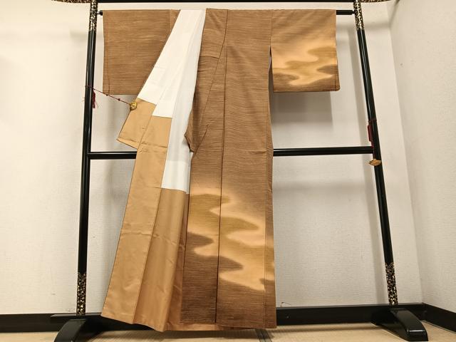 平和屋着物●訪問着　紬地　霞文　正絹　逸品　AABE1209ph