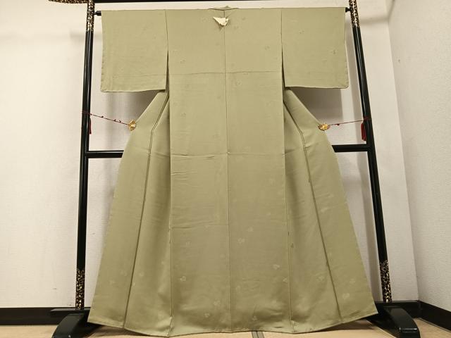 平和屋着物●上質な色無地　舞葉地紋　利休茶色　正絹　逸品　未使用　AABE1215ph