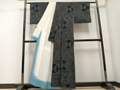 平和屋着物●結城紬　80亀甲　幾何学文様　正絹　逸品　AABE1230ph