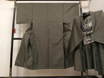 平和屋着物●男性　お召　アンサンブル　亀甲柄　正絹　逸品　AABE1233ph