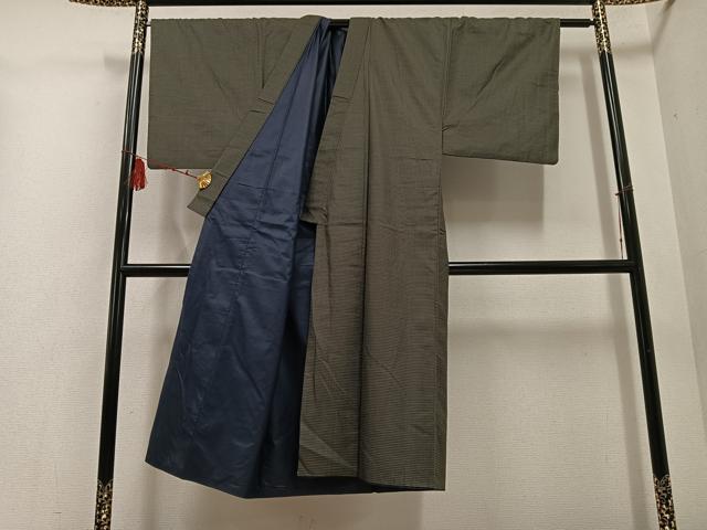 平和屋着物●男性　お召　アンサンブル　亀甲柄　正絹　逸品　AABE1233ph