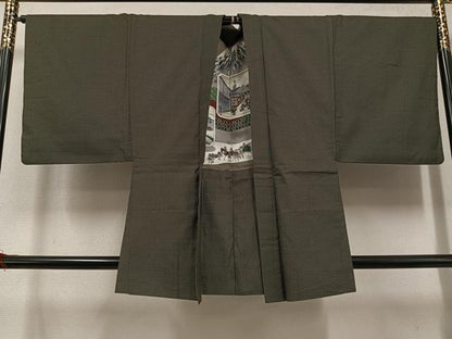平和屋着物●男性　お召　アンサンブル　亀甲柄　正絹　逸品　AABE1233ph