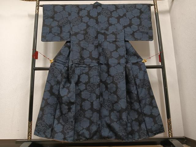 平和屋着物●結城紬　80亀甲　雪輪花文　正絹　逸品　未使用　AABE1234ph