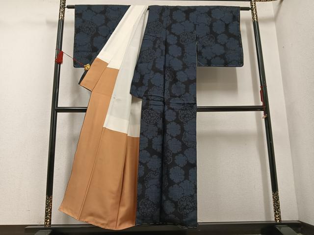 平和屋着物●結城紬　80亀甲　雪輪花文　正絹　逸品　未使用　AABE1234ph