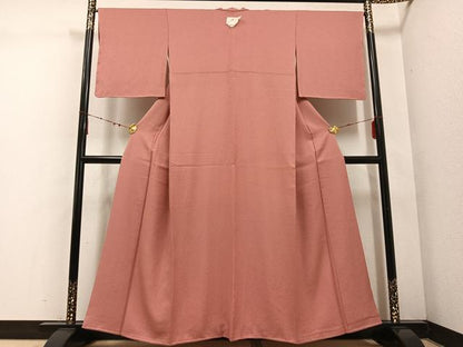 平和屋着物●上質な色無地　真赭色　正絹　逸品　AABE1241ph